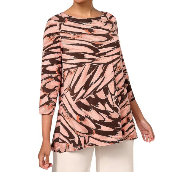 Belle by Kim Gravel Rayon Spandex Feather Print Top 1X - Picture 1 of 8